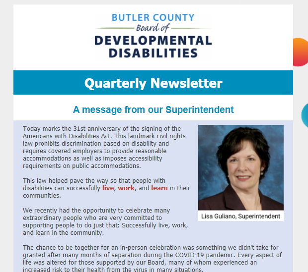 Screenshot of newsletter
