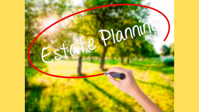 A blurred background of trees in a sunny field. Text superimposed over the picture reads Estate Planning.