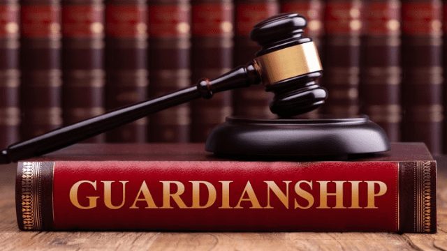 A gavel rests upon a book titled Guardianship