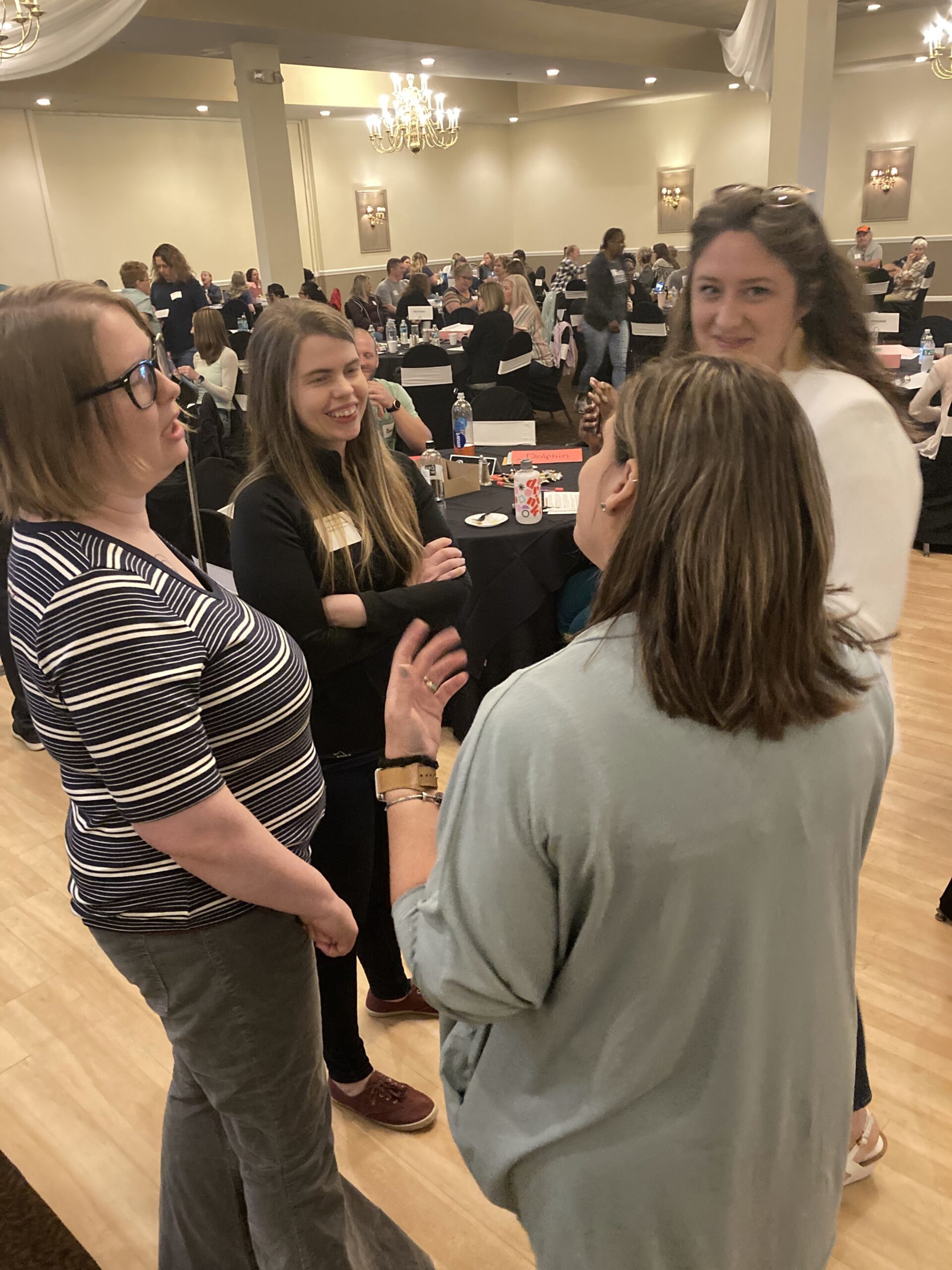 BCBDD staff members participating in a team building activity at the All-Staff Meeting at Receptions in Fairfield.