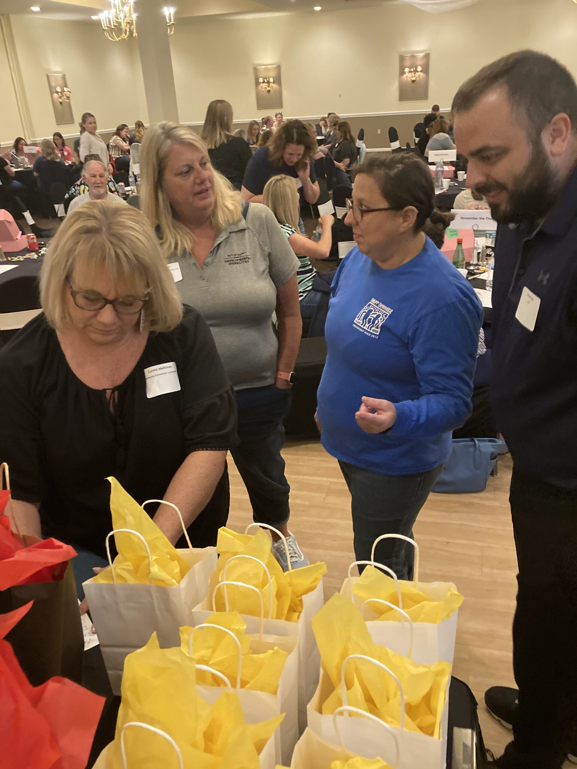 BCBDD staff members participating in a team building activity at the All-Staff Meeting at Receptions in Fairfield.