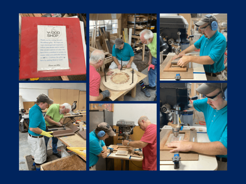 collage of photos of people woodworking