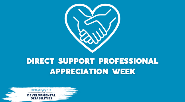a heart with joined hands inside of it with the text "Direct Support Professional Appreciation Week"