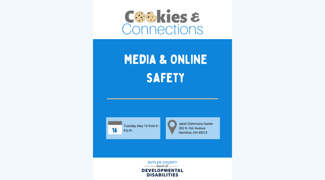A graphic that reads "Cookies and Connections: Media and Online Safety."