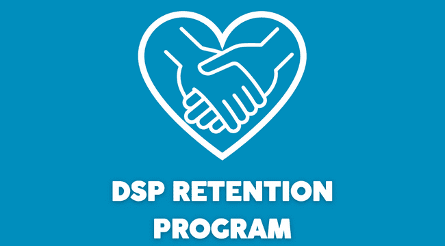 A graphic that has to hands holding on to one another inside of a heart with text that says, "DSP Retention Program"
