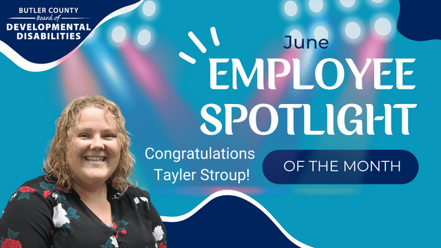 June’s Employee Spotlight of the Month: SSA Tayler Stroup A graphic with a spotlight and a woman with text that reads,