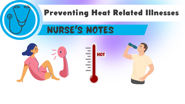 A graphic that reads, "Preventing Heat Related Illnesses, Nurse's Notes."